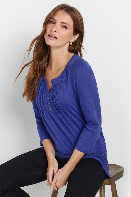 evans M&Co Cobalt Blue Cotton Henley Top