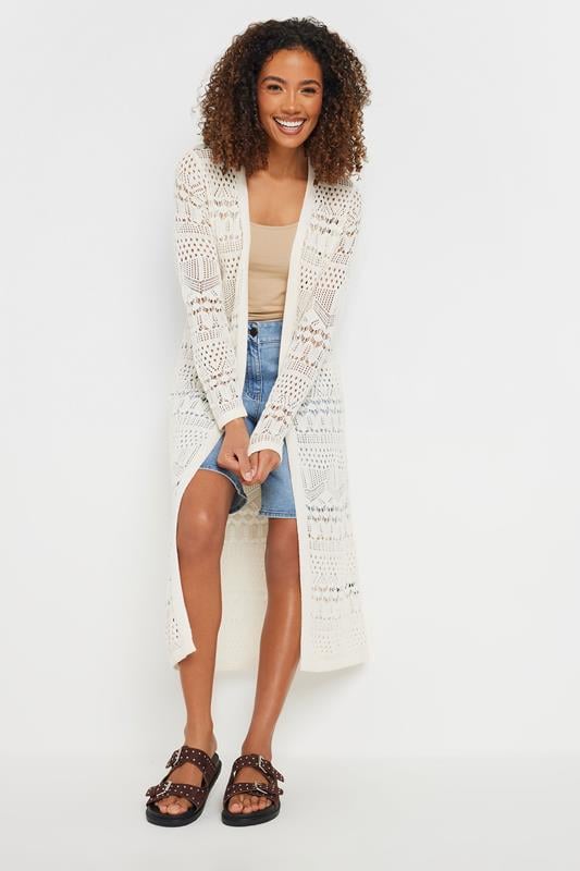 Evans M&Co Cream Longline Crochet Cardigan