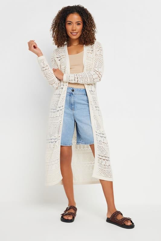 Evans M&Co Cream Longline Crochet Cardigan