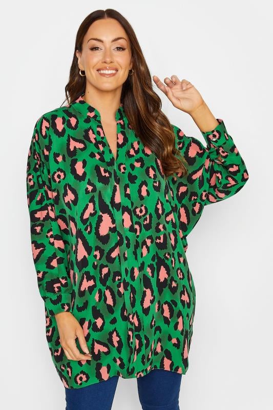 evans M&Co Dark Green Leopard Print Blouse