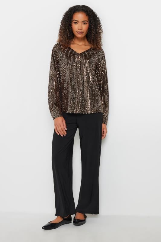 Evans M&Co Gold Sequin V-Neck Long Sleeve Top
