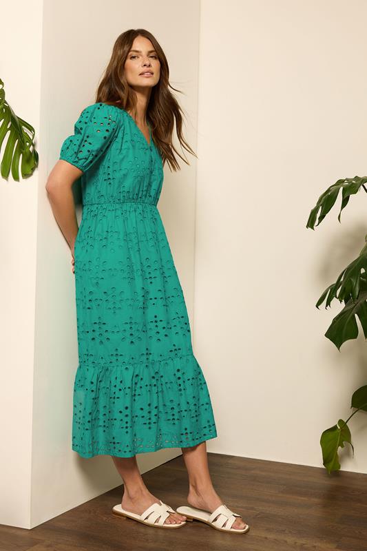 Evans M&Co Green Cotton Broderie Tiered Dress