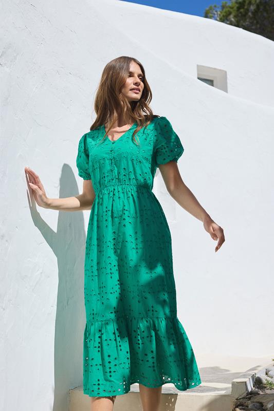 evans M&Co Green Cotton Broderie Tiered Dress
