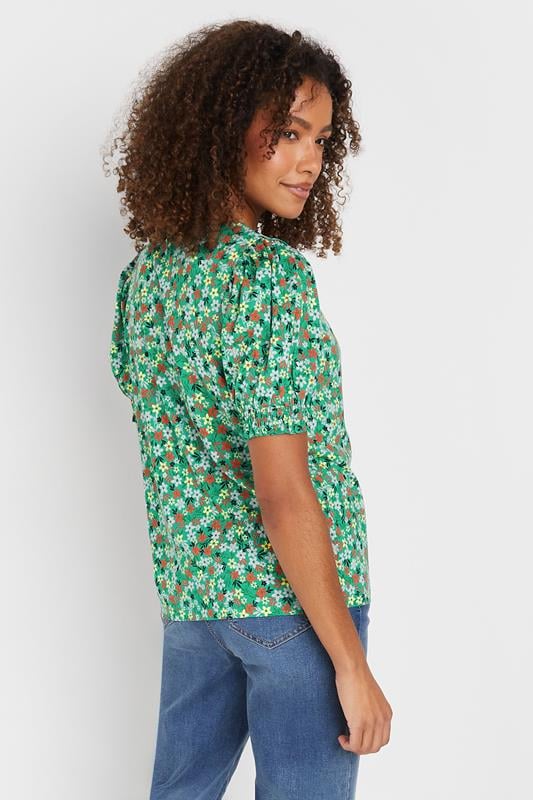 Evans M&Co Green Floral Print Puff Sleeve T-Shirt