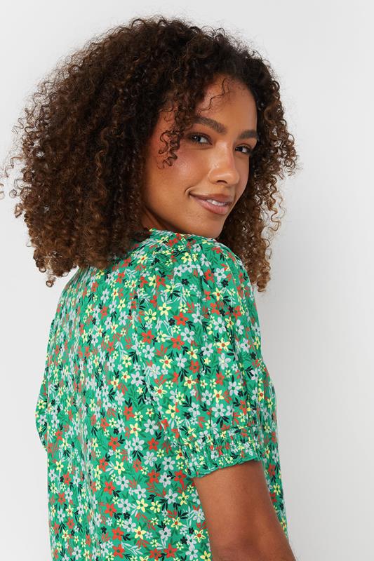 Evans M&Co Green Floral Print Puff Sleeve T-Shirt