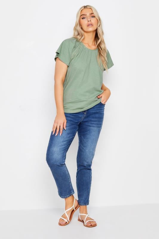 Evans M&Co Green Lace Detail Cotton Top