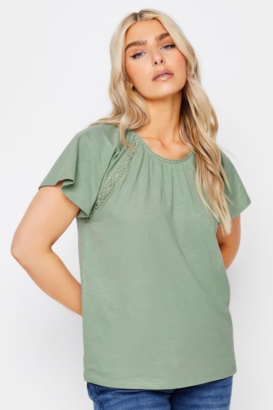 evans M&Co Green Lace Detail Cotton Top