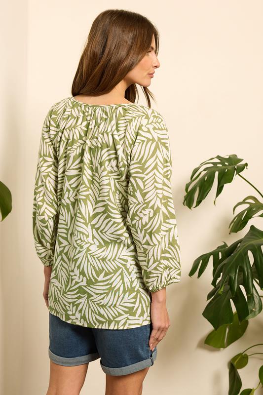 Evans M&Co Green Leaf Print Tie Neck Linen Blouse