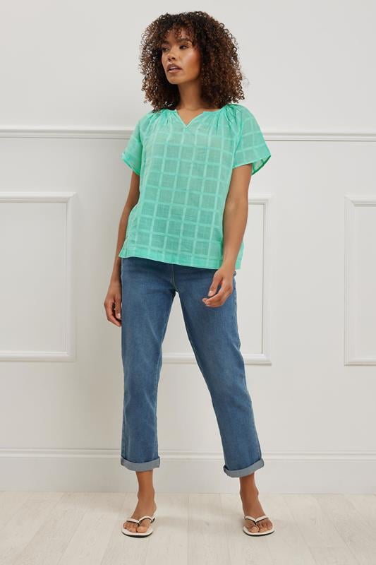 Evans M&Co Green Notch Neck Dobby Blouse