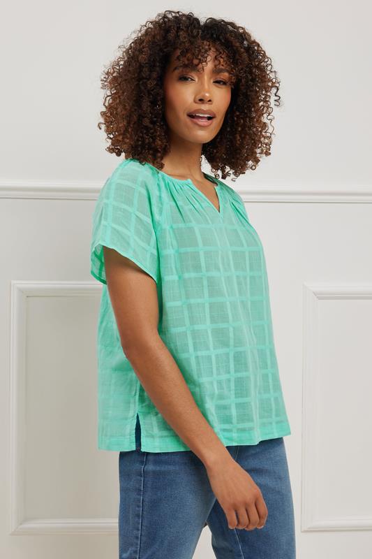 Evans M&Co Green Notch Neck Dobby Blouse