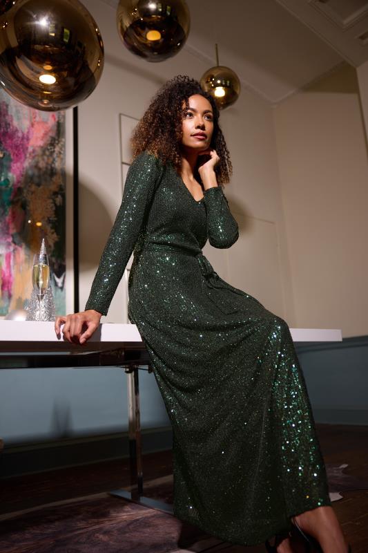 evans M&Co Green Sequin V-Neck Maxi Dress