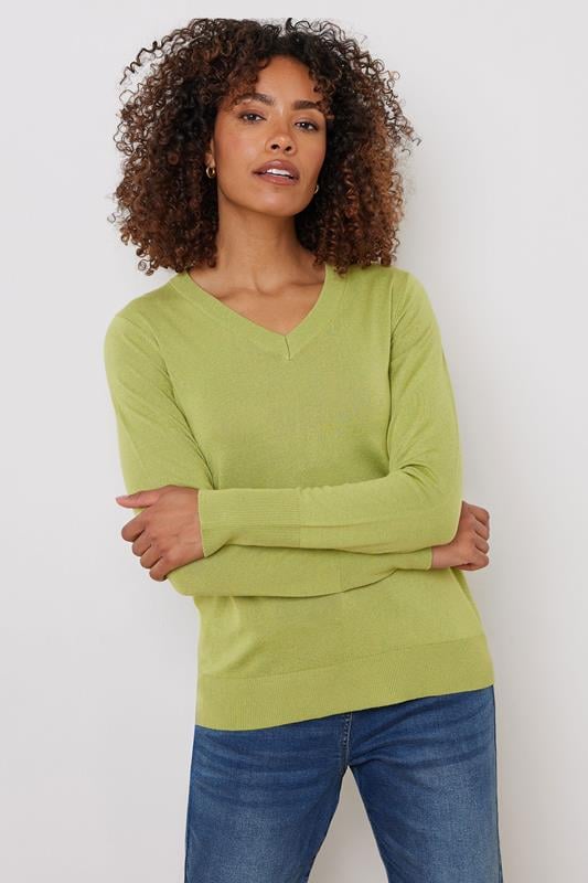 Evans M&Co Green V-Neck Long Sleeve Jumper