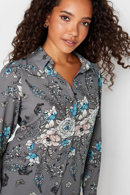 Evans M&Co Grey Floral Print Tie Shirt