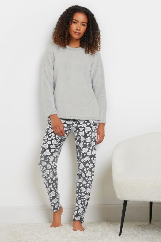 Evans M&Co Grey Heart Print Borg Pyjama Lounge Set
