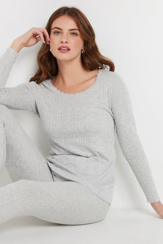 Evans M&Co Grey Pointelle Long Sleeve Thermal Top
