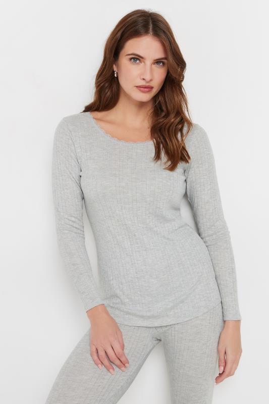evans M&Co Grey Pointelle Long Sleeve Thermal Top