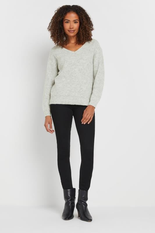 Evans M&Co Grey V-Neck Cable Knit Shoulder Jumper