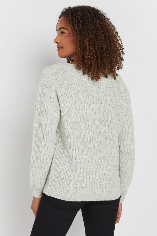 Evans M&Co Grey V-Neck Cable Knit Shoulder Jumper