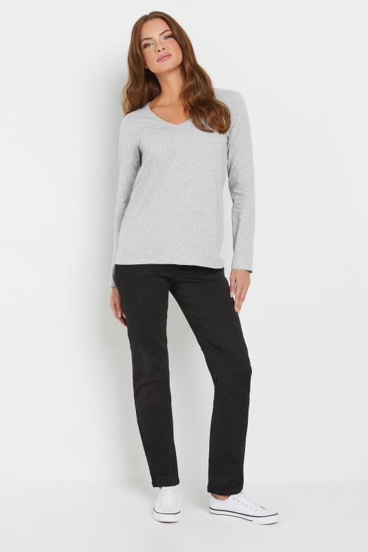Evans M&Co Grey V-Neck Long Sleeve T-Shirt
