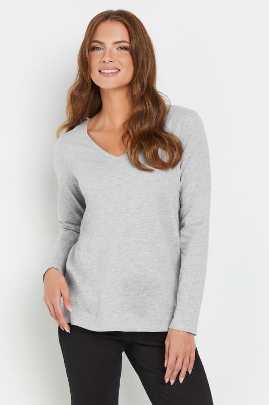 evans M&Co Grey V-Neck Long Sleeve T-Shirt