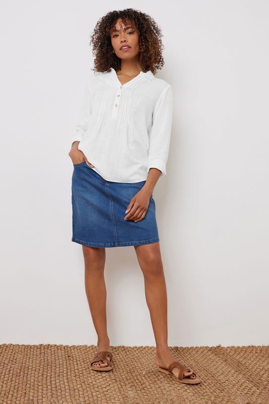 Evans M&Co Ivory White Pintuck Detail Linen Shirt