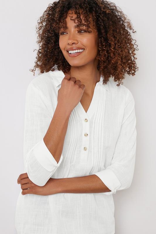 Evans M&Co Ivory White Pintuck Detail Linen Shirt