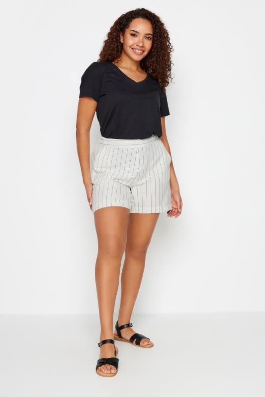 Evans M&Co Ivory White Stripe Print Linen Shorts