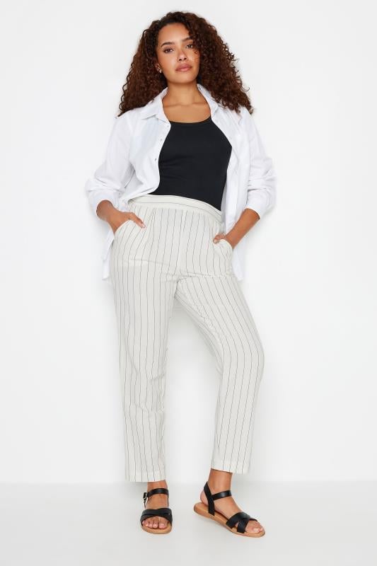 Evans M&Co Ivory White Stripe Print Linen Trousers