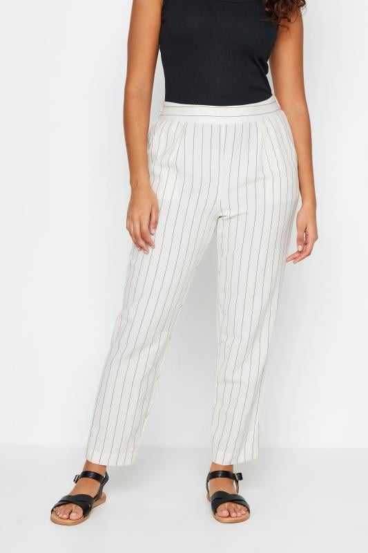 evans M&Co Ivory White Stripe Print Linen Trousers