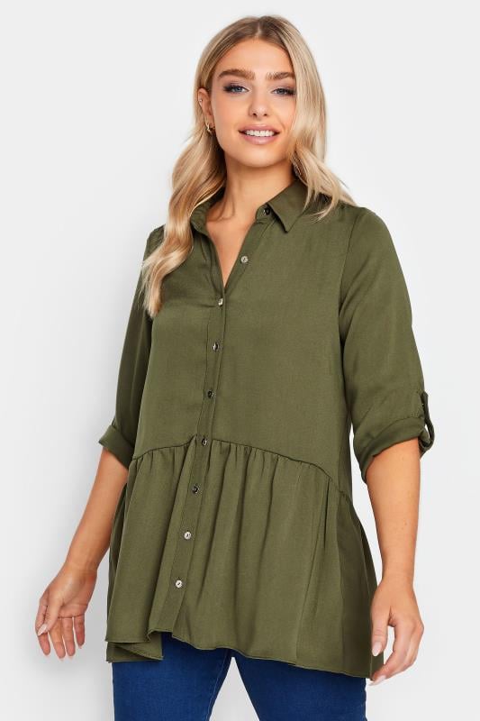evans M&Co Khaki Green Frill Hem Shirt