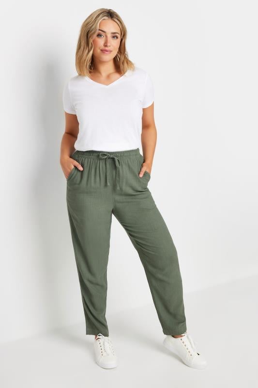 Evans M&Co Khaki Green Linen Joggers