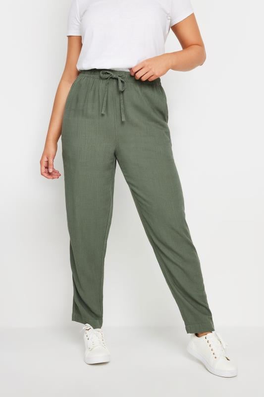 evans M&Co Khaki Green Linen Joggers