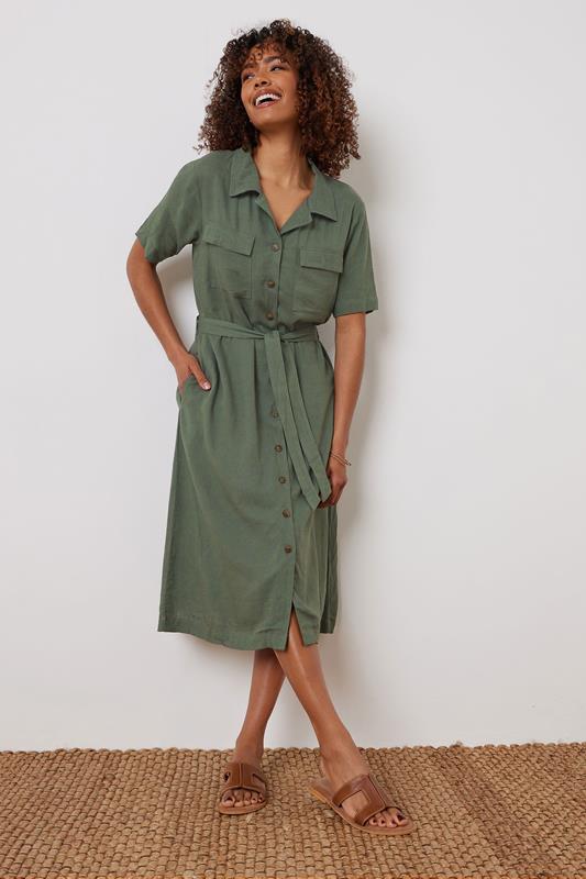 Evans M&Co Khaki Green Linen Shirt Dress