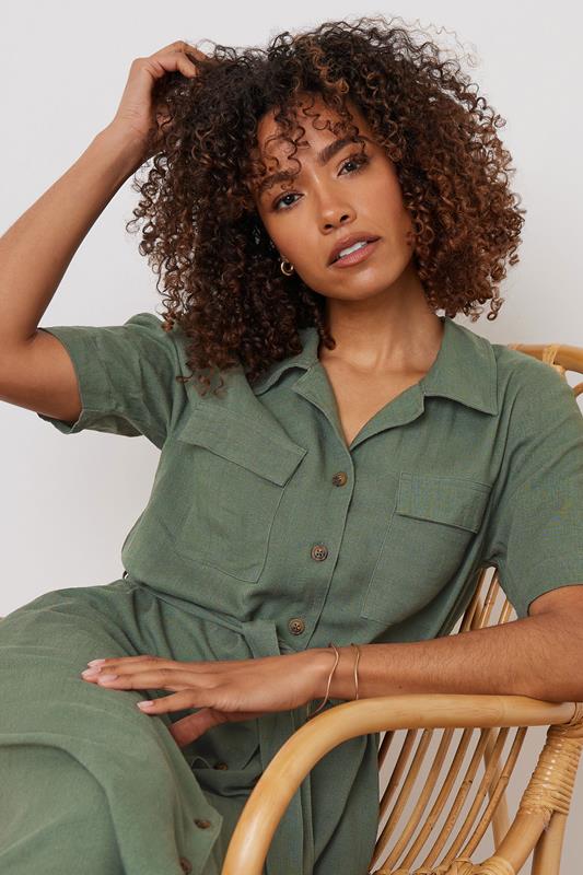 Evans M&Co Khaki Green Linen Shirt Dress