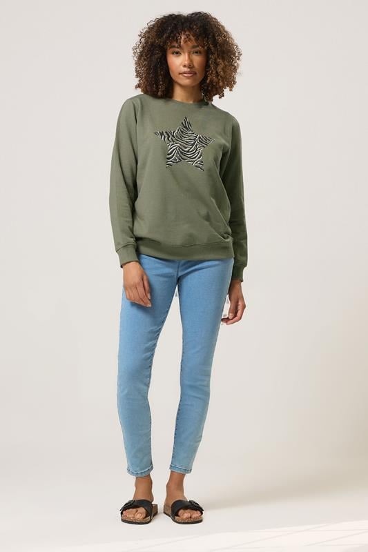 Evans M&Co Khaki Green Zebra Star Print Sweatshirt