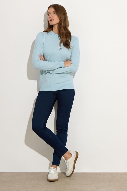 Evans M&Co Light Blue Frill Neck Knitted Jumper