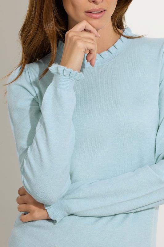 Evans M&Co Light Blue Frill Neck Knitted Jumper