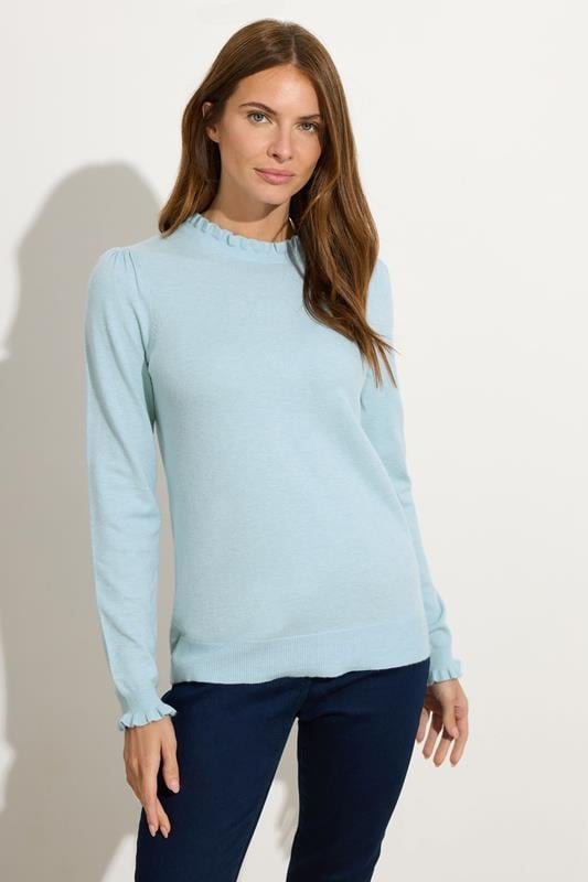 evans M&Co Light Blue Frill Neck Knitted Jumper
