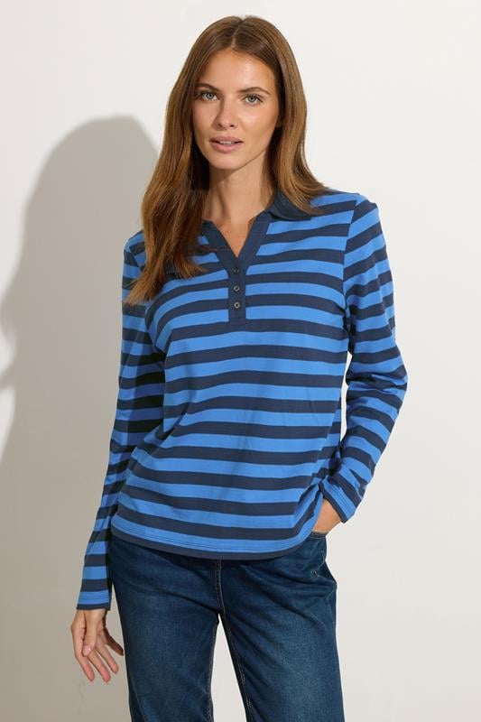 Evans M&Co Navy & Blue Cotton Stripe Polo Shirt