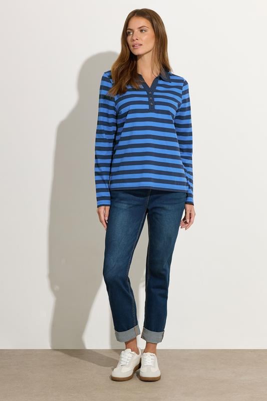Evans M&Co Navy & Blue Cotton Stripe Polo Shirt
