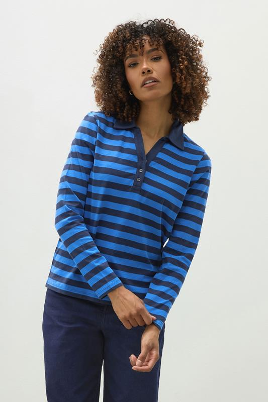 evans M&Co Navy & Blue Cotton Stripe Polo Shirt
