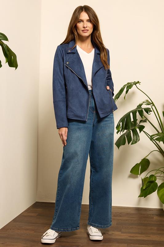 Evans M&Co Navy Blue Faux Suede Biker Jacket