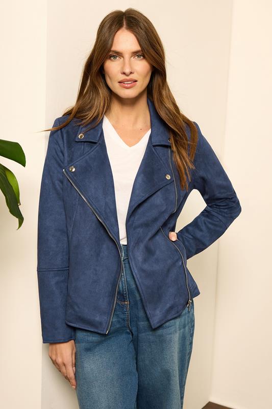 evans M&Co Navy Blue Faux Suede Biker Jacket