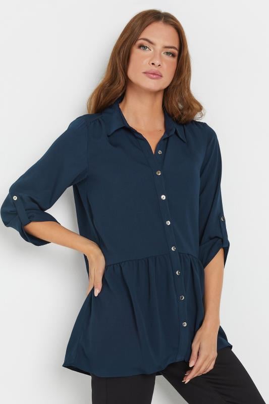evans M&Co Navy Blue Frill Hem Shirt