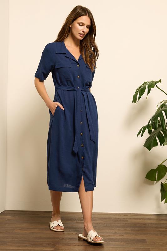 Evans M&Co Navy Blue Linen Shirt Dress