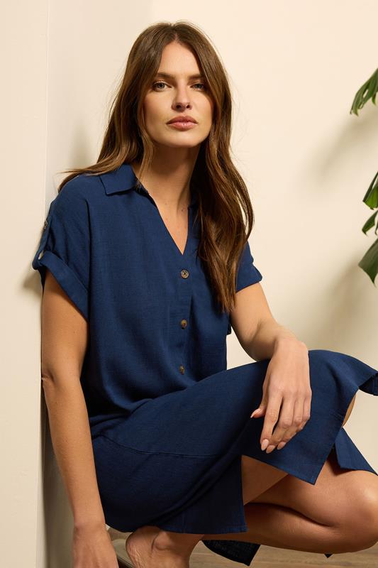 Evans M&Co Navy Blue Relaxed Linen Shirt Dress