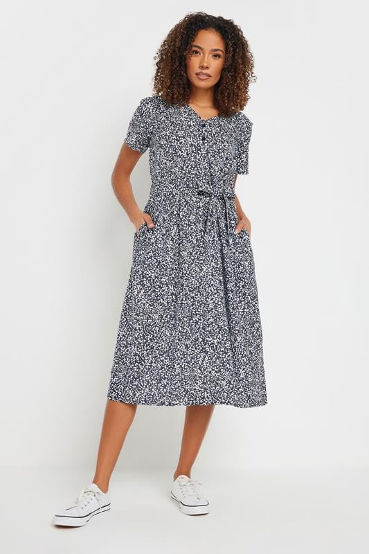 Evans M&Co Navy Blue Spot Print Belted Midi Dress