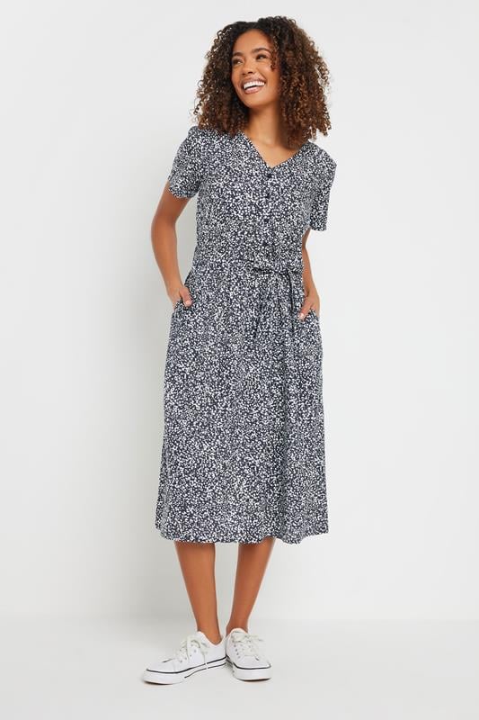 evans M&Co Navy Blue Spot Print Belted Midi Dress