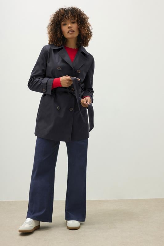 evans M&Co Navy Blue Tie Waist Mac Coat