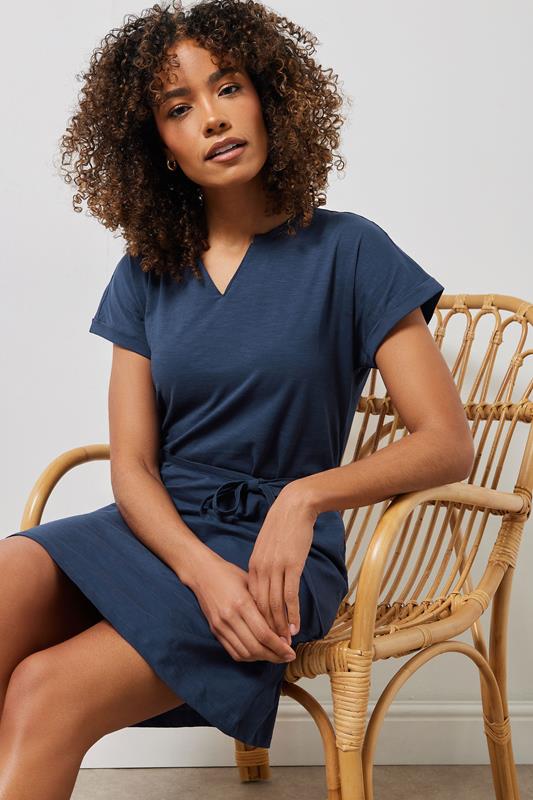 Evans M&Co Navy Blue Tie Waist Short Sleeve Dress